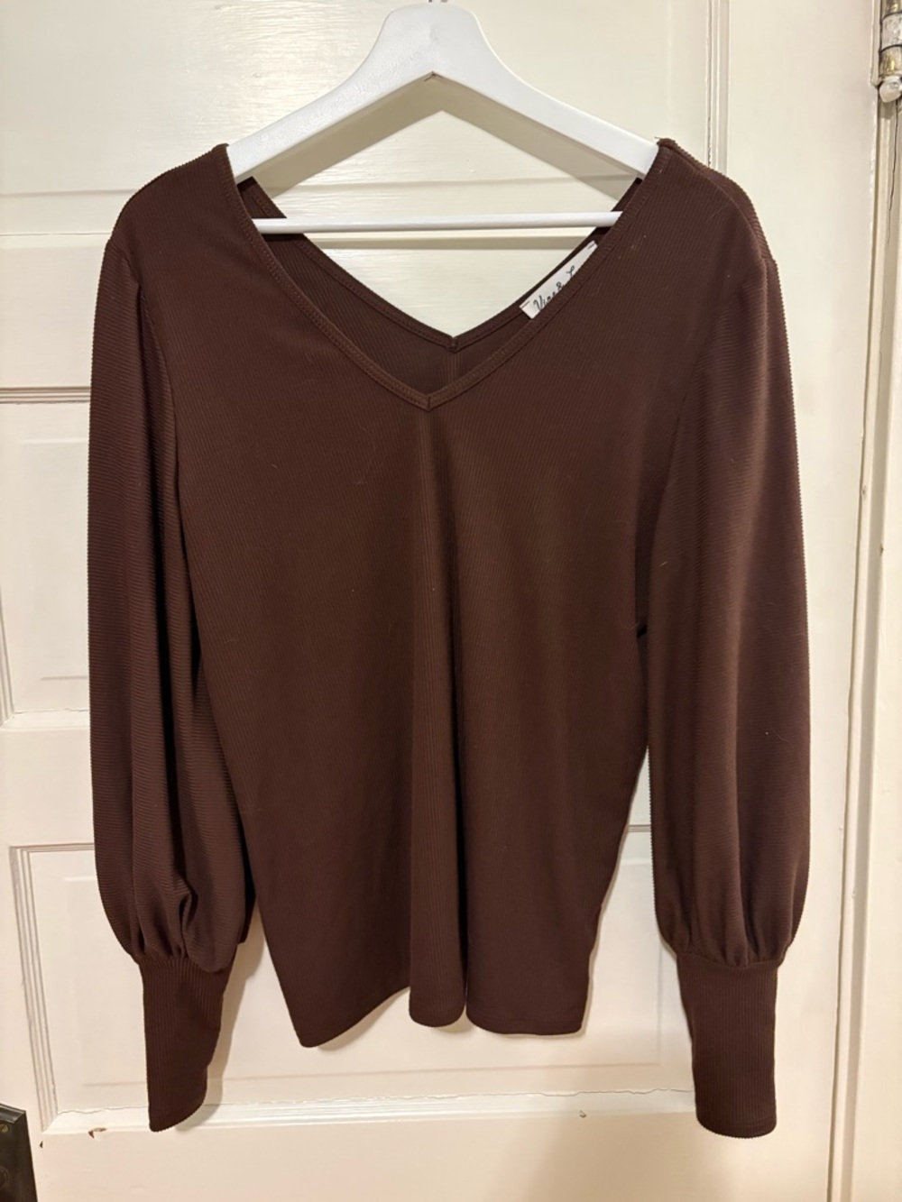Vine & Love Brown V-Neck Long Sleeve Top